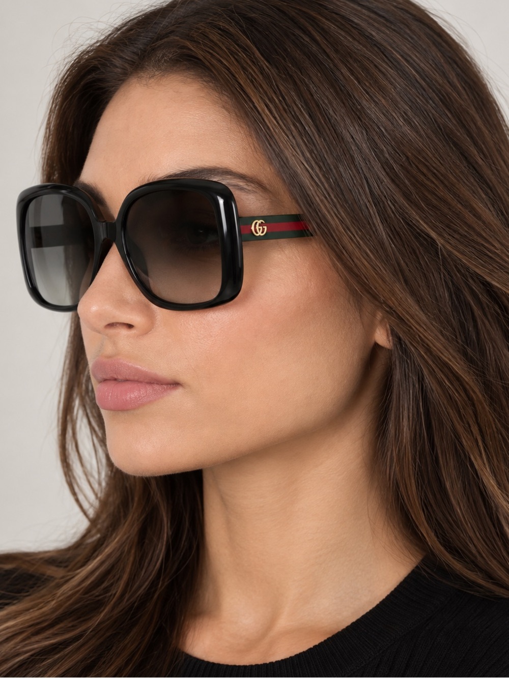 Gucci GG0714SA 001 Black Oversized Square Sunglasses Gray Gradient Lenses